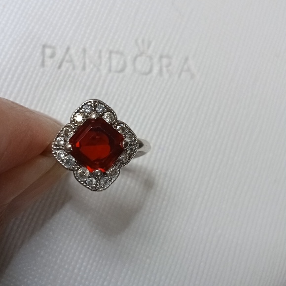 Pandora Jewelry - Pandora Vintage Crystalized Floral Fantasy Stirling Silver, Clear & Red Cz Ring